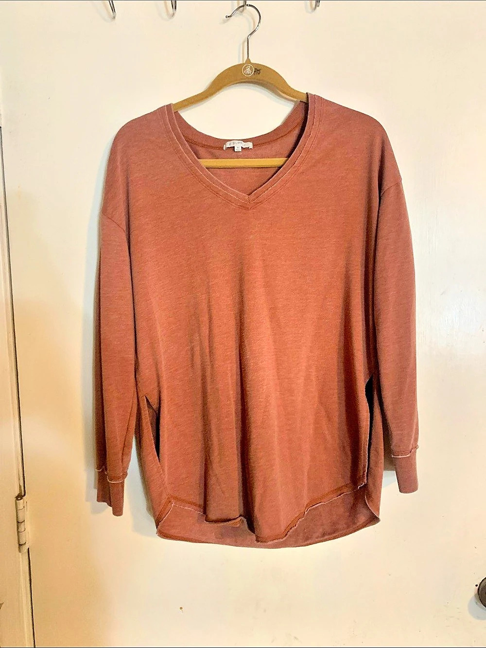 Z Supply V-Neck Weekender Sweatshirt Long Sleeve V-Neck Top in Brown Size XS
